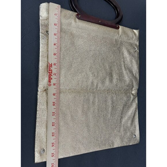 Vtg 60s Lady’s Pride Handbag Expandable Tote Gold Lame Tortoise‎ Lucite Handle - Picture 9 of 9